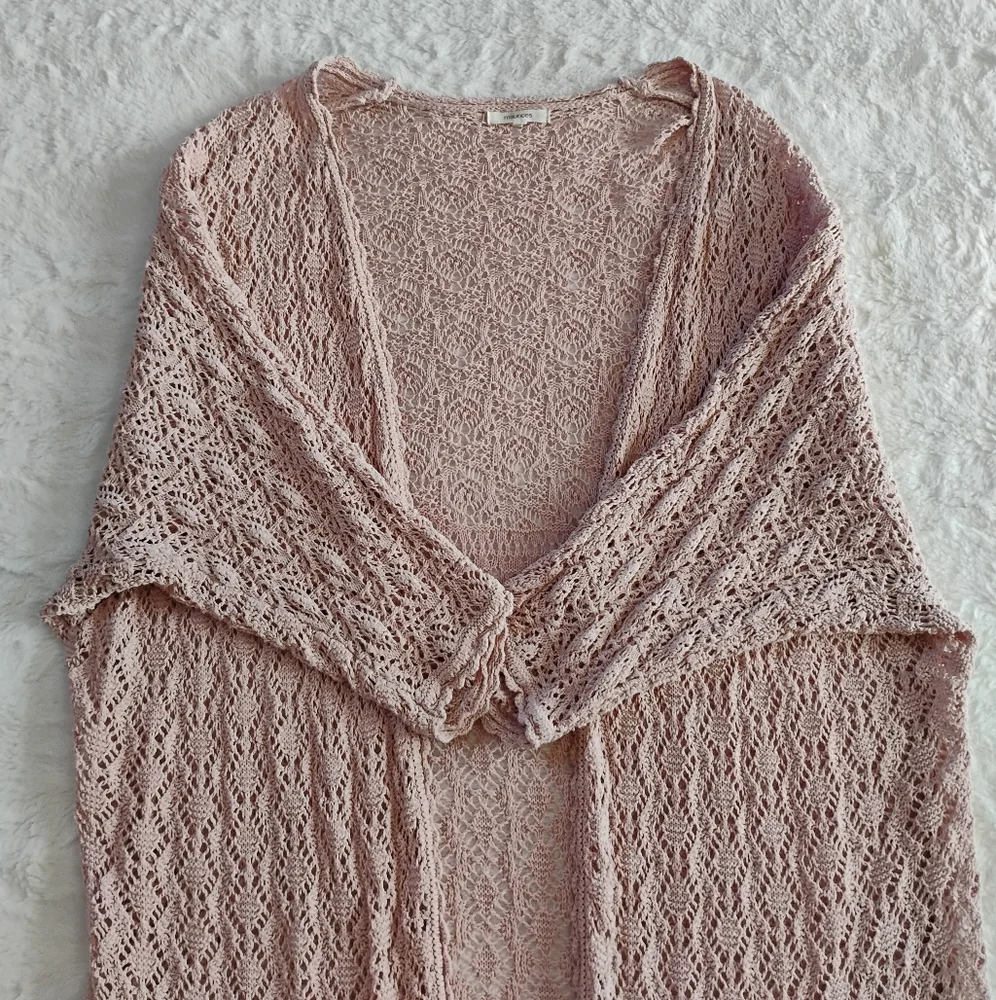 Maurices Light Pink Crochet Knit Cardigan Duster